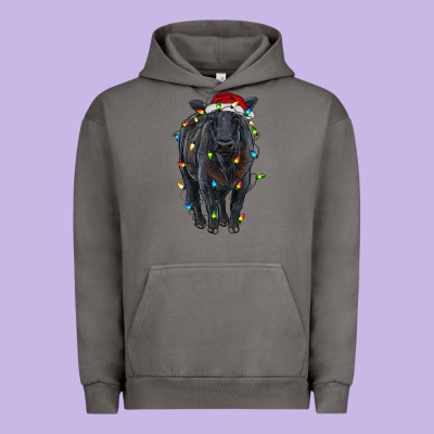 Christmas Black Angus Cattle With Lights Urban Hoodie Designed By Ranaportraitstore