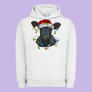 Christmas Baby Black Angus Calf With Lights Urban Hoodie Designed By Ranaportraitstore