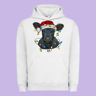 Christmas Baby Black Angus Calf With Lights Urban Hoodie Designed By Ranaportraitstore