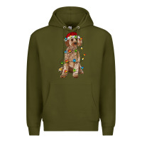 Army Green cockapoo with christmas lights Premium Hoodie - RanaPortraitStore