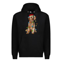 Black cockapoo with christmas lights Premium Hoodie - RanaPortraitStore