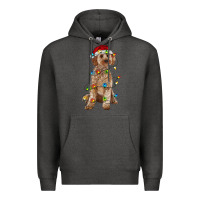 Charcoal Heather cockapoo with christmas lights Premium Hoodie - RanaPortraitStore
