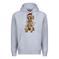 Heather Grey cockapoo with christmas lights Premium Hoodie - RanaPortraitStore