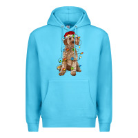 Ocean Blue cockapoo with christmas lights Premium Hoodie - RanaPortraitStore
