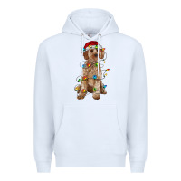 White cockapoo with christmas lights Premium Hoodie - RanaPortraitStore