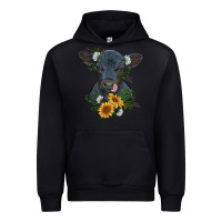 Baby Cow Black Angus Calf With Flowers Urban Hoodie | Teevron