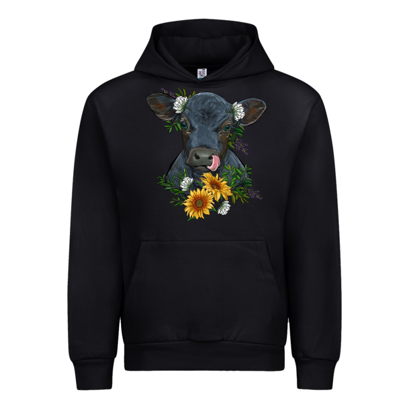 Baby Cow Black Angus Calf With Flowers Urban Hoodie by RanaPortraitStore | Teevron