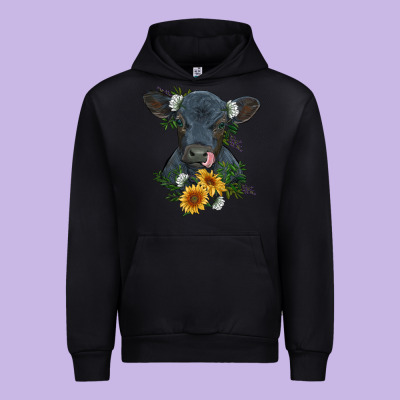 Baby Cow Black Angus Calf With Flowers Urban Hoodie Designed By Ranaportraitstore