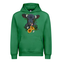 Emerald baby cow black angus calf with flowers Urban Hoodie - RanaPortraitStore