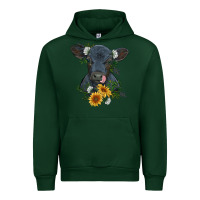 Forest Green baby cow black angus calf with flowers Urban Hoodie - RanaPortraitStore