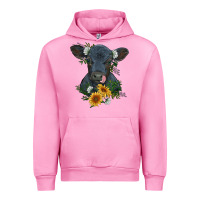 Fuchsia Pink baby cow black angus calf with flowers Urban Hoodie - RanaPortraitStore