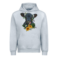 Heather Grey baby cow black angus calf with flowers Urban Hoodie - RanaPortraitStore