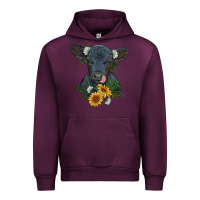 Mauve Wine baby cow black angus calf with flowers Urban Hoodie - RanaPortraitStore