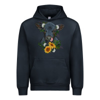 Navy baby cow black angus calf with flowers Urban Hoodie - RanaPortraitStore