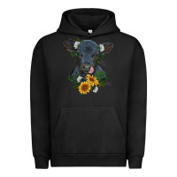 Pigment Black baby cow black angus calf with flowers Urban Hoodie - RanaPortraitStore