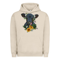 Pigment French Oak baby cow black angus calf with flowers Urban Hoodie - RanaPortraitStore
