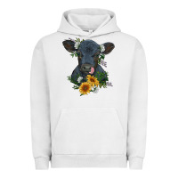 Pigment Lunar Rock baby cow black angus calf with flowers Urban Hoodie - RanaPortraitStore