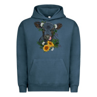 Pigment Midnight Navy baby cow black angus calf with flowers Urban Hoodie - RanaPortraitStore