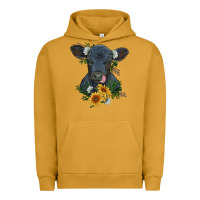 Pigment Peanut Butter baby cow black angus calf with flowers Urban Hoodie - RanaPortraitStore