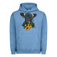 Pigment Pebble Blue baby cow black angus calf with flowers Urban Hoodie - RanaPortraitStore