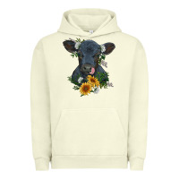 Pigment Pistachio baby cow black angus calf with flowers Urban Hoodie - RanaPortraitStore