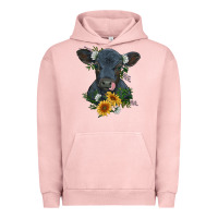 Pigment Salmon baby cow black angus calf with flowers Urban Hoodie - RanaPortraitStore