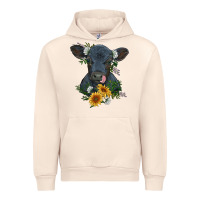 Sandshell baby cow black angus calf with flowers Urban Hoodie - RanaPortraitStore