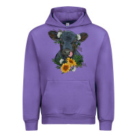 Tulip baby cow black angus calf with flowers Urban Hoodie - RanaPortraitStore