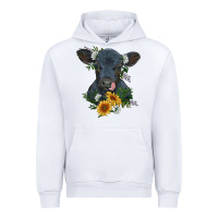 White baby cow black angus calf with flowers Urban Hoodie - RanaPortraitStore