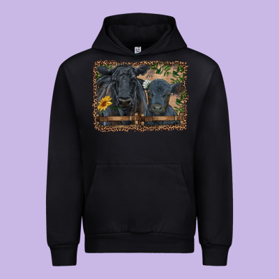 Western Black Angus Cattle And Calf With Leopard Urban Hoodie Designed By Ranaportraitstore