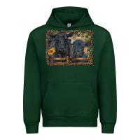 Forest Green western black angus cattle and calf with leopard Urban Hoodie - RanaPortraitStore