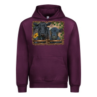Mauve Wine western black angus cattle and calf with leopard Urban Hoodie - RanaPortraitStore