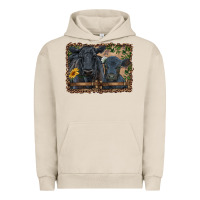 Pigment French Oak western black angus cattle and calf with leopard Urban Hoodie - RanaPortraitStore