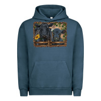Pigment Midnight Navy western black angus cattle and calf with leopard Urban Hoodie - RanaPortraitStore