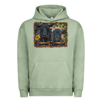 Pigment Oil Green western black angus cattle and calf with leopard Urban Hoodie - RanaPortraitStore