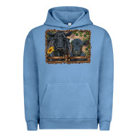 Pigment Pebble Blue western black angus cattle and calf with leopard Urban Hoodie - RanaPortraitStore