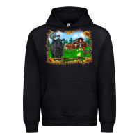 Black western barnyard black angus cattle longhorn rooster and chicks Urban Hoodie - RanaPortraitStore