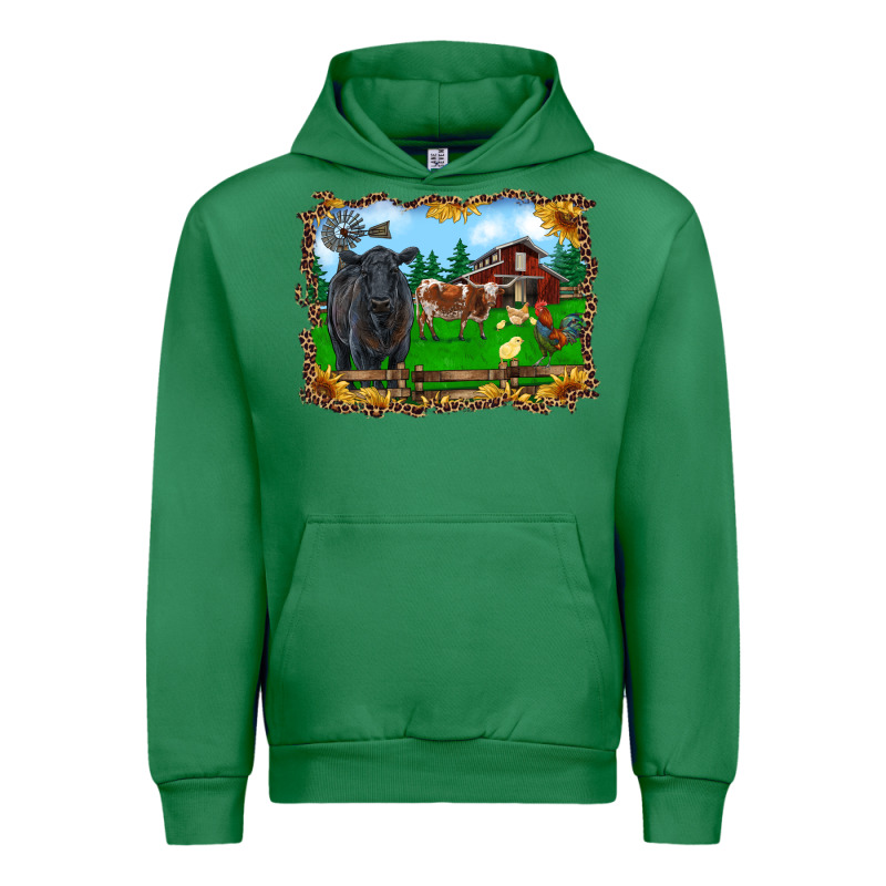 Western Barnyard Black Angus Cattle Longhorn Rooster And Chicks Urban Hoodie by RanaPortraitStore | Teevron