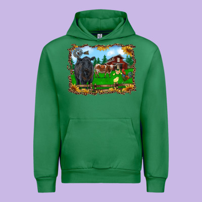 Western Barnyard Black Angus Cattle Longhorn Rooster And Chicks Urban Hoodie Designed By Ranaportraitstore