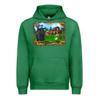 Emerald western barnyard black angus cattle longhorn rooster and chicks Urban Hoodie - RanaPortraitStore