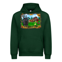 Forest Green western barnyard black angus cattle longhorn rooster and chicks Urban Hoodie - RanaPortraitStore