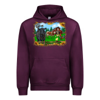 Mauve Wine western barnyard black angus cattle longhorn rooster and chicks Urban Hoodie - RanaPortraitStore