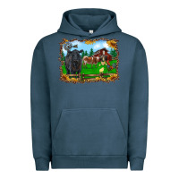 Pigment Midnight Navy western barnyard black angus cattle longhorn rooster and chicks Urban Hoodie - RanaPortraitStore