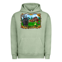 Pigment Oil Green western barnyard black angus cattle longhorn rooster and chicks Urban Hoodie - RanaPortraitStore