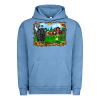 Pigment Pebble Blue western barnyard black angus cattle longhorn rooster and chicks Urban Hoodie - RanaPortraitStore