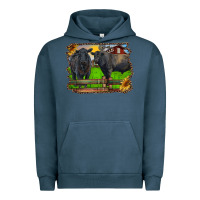 Pigment Midnight Navy black angus cattle and bull in barnyard Urban Hoodie - RanaPortraitStore