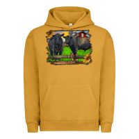 Pigment Peanut Butter black angus cattle and bull in barnyard Urban Hoodie - RanaPortraitStore