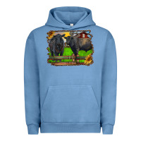Pigment Pebble Blue black angus cattle and bull in barnyard Urban Hoodie - RanaPortraitStore
