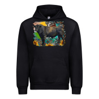 Black Angus Bull With Aztec And Farm Background Urban Hoodie | Teevron