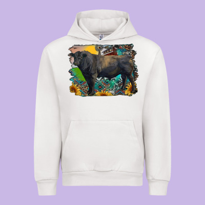 Black Angus Bull With Aztec And Farm Background Urban Hoodie Designed By Ranaportraitstore